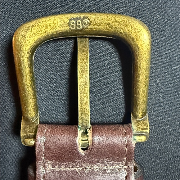 Red Tartan Plaid, Leather & Brass Belt SZ 36 - Picture 6 of 10